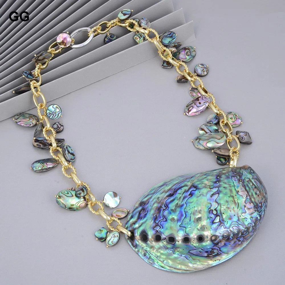 G-G Jewelry 25'' Natural Rainbow Abalone Shell Pendant Necklace For Women