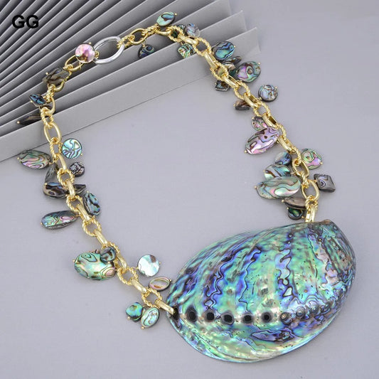 G-G Jewelry 25'' Natural Rainbow Abalone Shell Pendant Necklace For Women