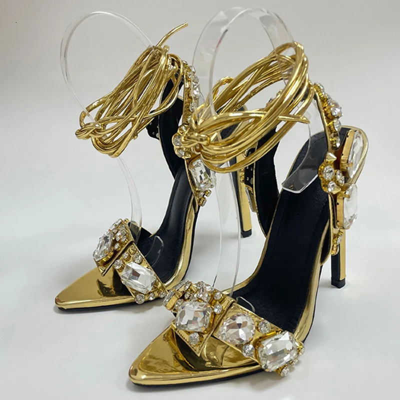 Liyke Ankle Strap Golded Heels