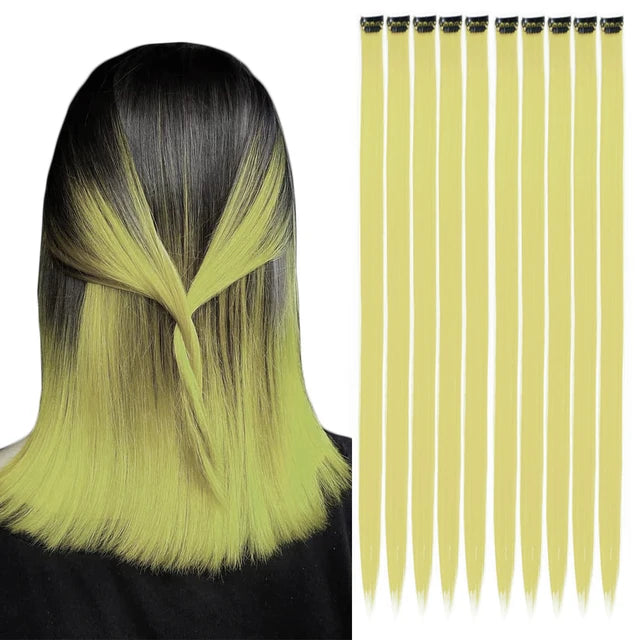 10Packs Straight Colored Clip-In Hair One Piece Long Synthetic Rainbow 22 Inchhair ex