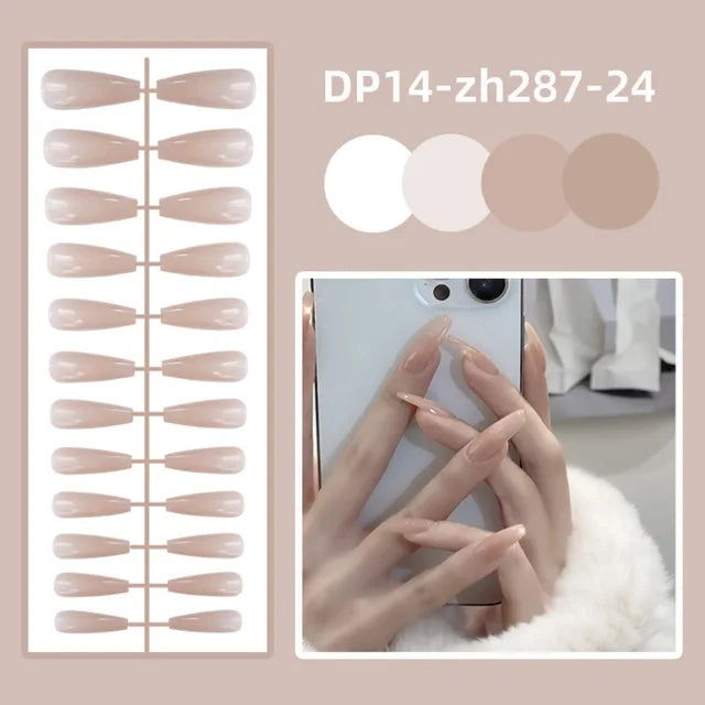 24Pcs Detachable Solid Color Fake Nails