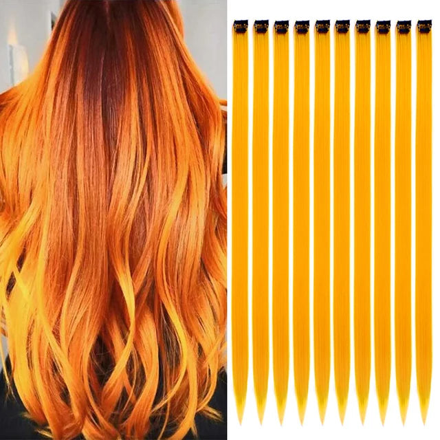 10Packs Straight Colored Clip-In Hair One Piece Long Synthetic Rainbow 22 Inchhair ex
