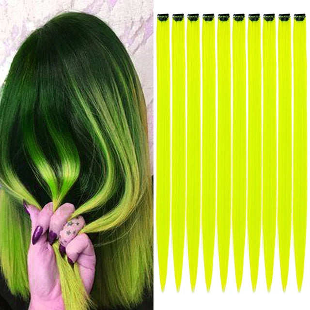 10Packs Straight Colored Clip-In Hair One Piece Long Synthetic Rainbow 22 Inchhair ex