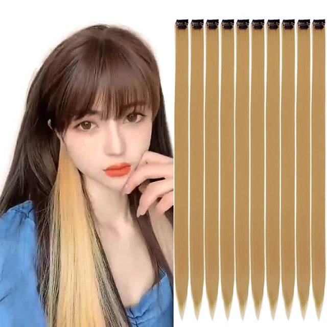 10Packs Straight Colored Clip-In Hair One Piece Long Synthetic Rainbow 22 Inchhair ex