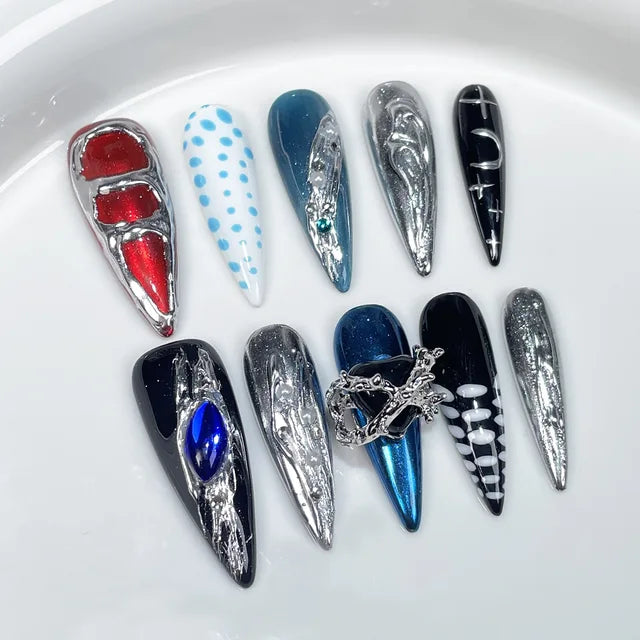 10pcs Purple Cat Eye Stiletto Press On Nails