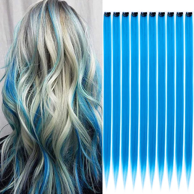 10Packs Straight Colored Clip-In Hair One Piece Long Synthetic Rainbow 22 Inchhair ex