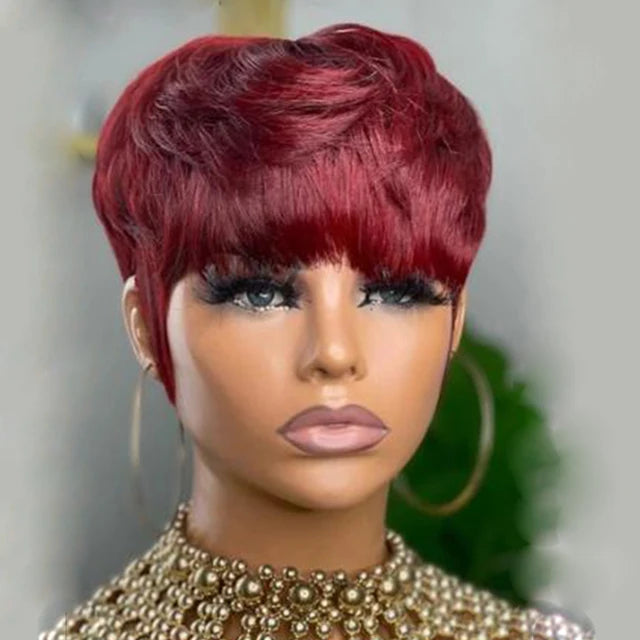 Colored Short Pixie Cut Human Hair Wigs - Glueless Wear And Go