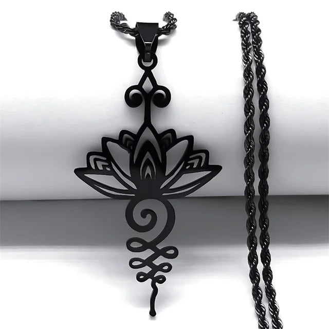 Artistic Lotus Flower Pendant Necklace - Stainless Steel Healing Chakra Necklaces