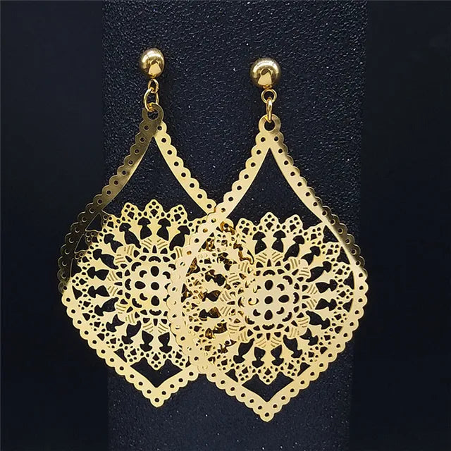 Fashion Bohemia Stainless Steel Flower Earrings - E9144