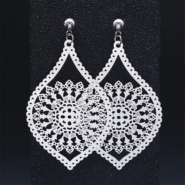Fashion Bohemia Stainless Steel Flower Earrings - E9144