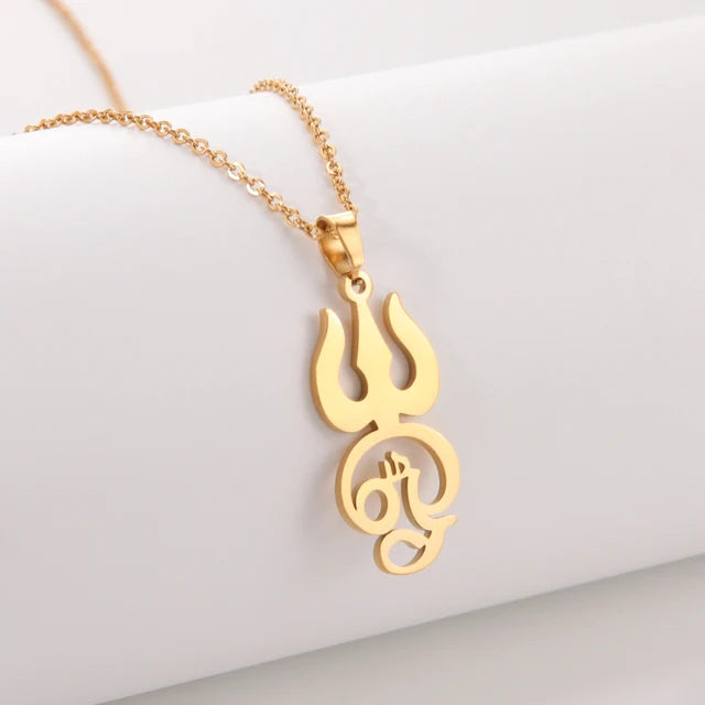 Dawapara India Tamil Om Symbol with Trident Pendant Stainless Steel Necklace