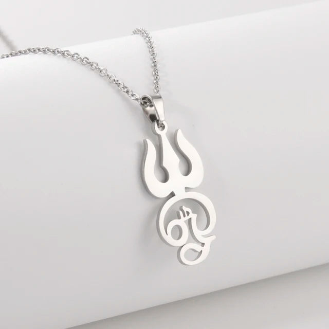 Dawapara India Tamil Om Symbol with Trident Pendant Stainless Steel Necklace