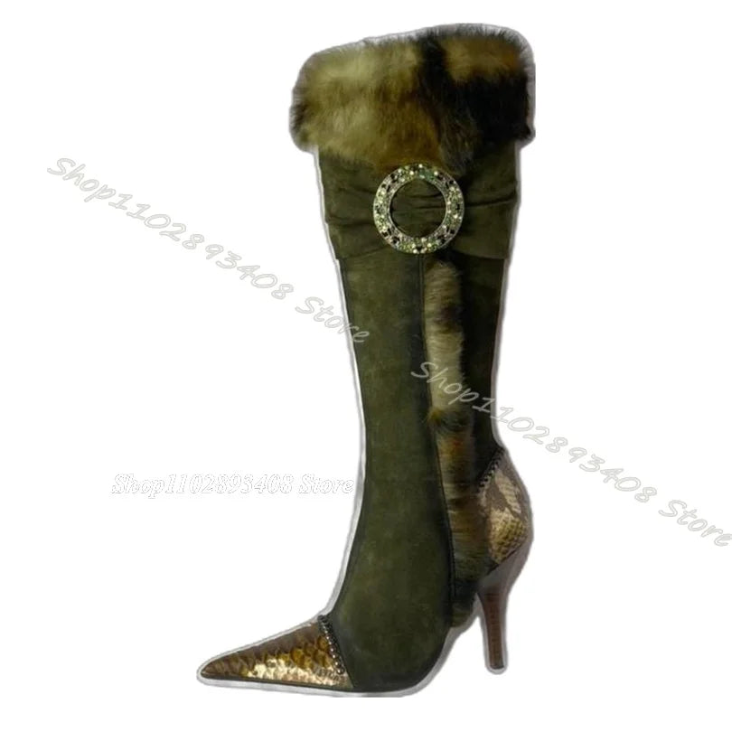 Fur Decor Patchwork Design Boots
