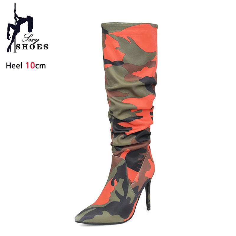 Stiletto Heel Boots - 10CM Camouflage Boots
