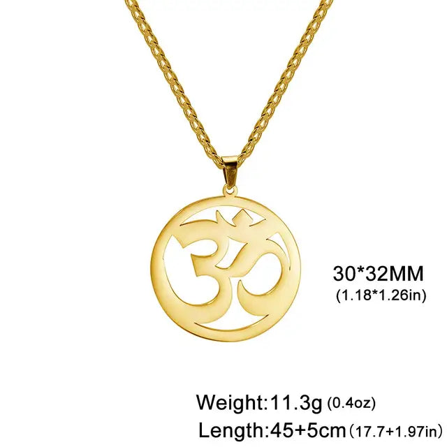 Dawapara India Tamil Om Symbol with Trident Pendant Stainless Steel Necklace