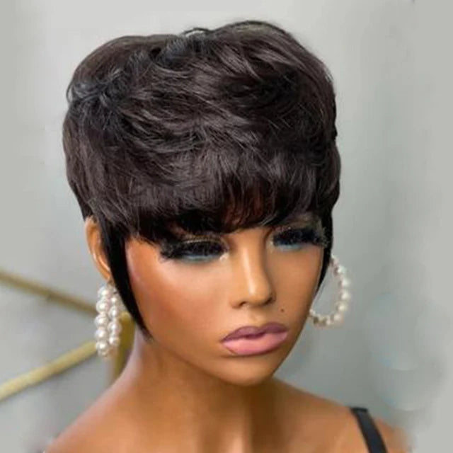 Colored Short Pixie Cut Human Hair Wigs - Glueless Wear And Go