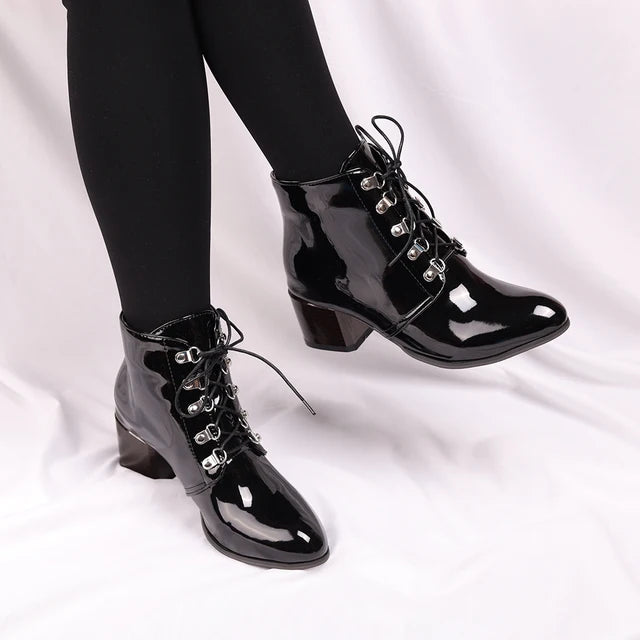 Diane Lockhart Lace-up Patent Leather Ankle Boots
