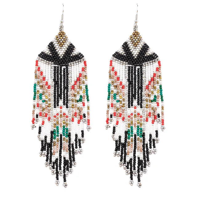 Kaseakia Flag Long Beaded Tassel Dangle Earrings