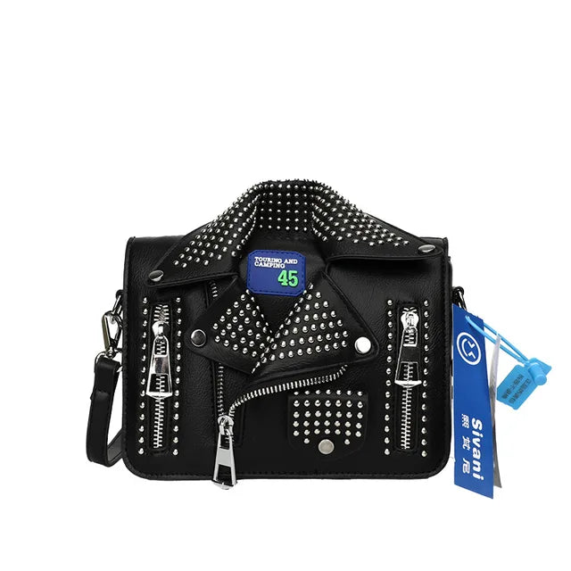 Square Rivet Leather Shoulder Bag