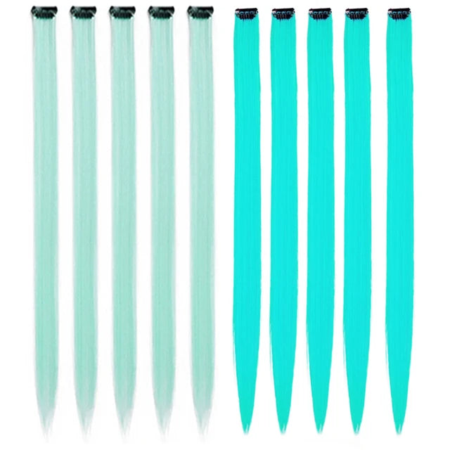 10Packs Straight Colored Clip-In Hair One Piece Long Synthetic Rainbow 22 Inchhair ex