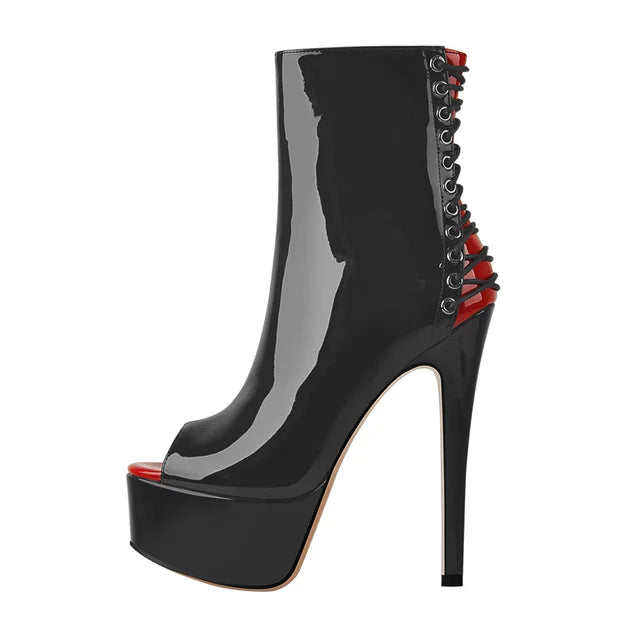 Onlymaker Women Peep Toe Platform Ankle Boots