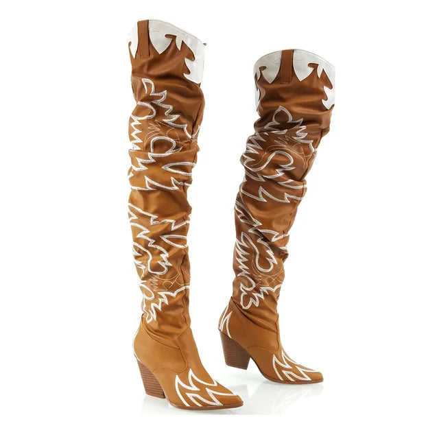 Onlymaker Knee High Western Cowboy Boots