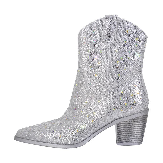 Onlymaker Silver Glitter Cowgirl Boots