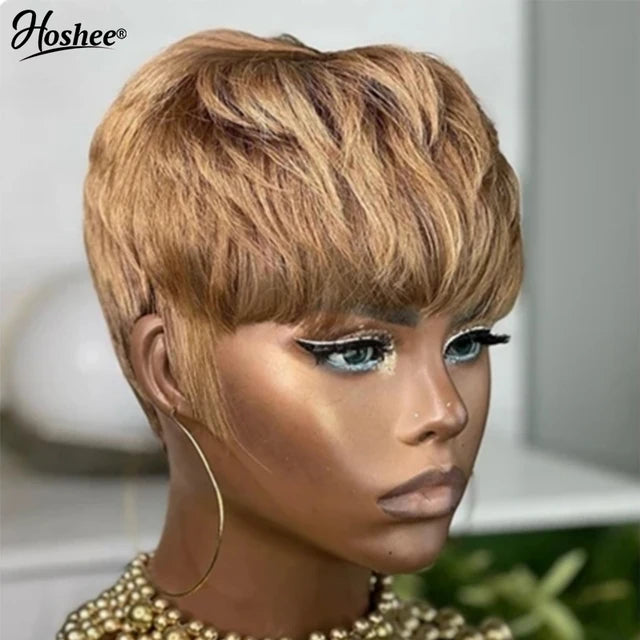 Colored Short Pixie Cut Human Hair Wigs - Glueless Wear And Go