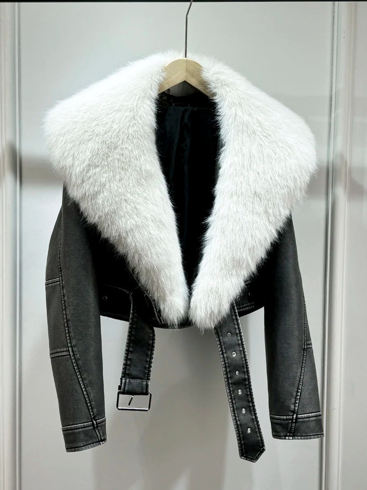Autumn Winter Women Casual Vintage Lamb Slim Jacket