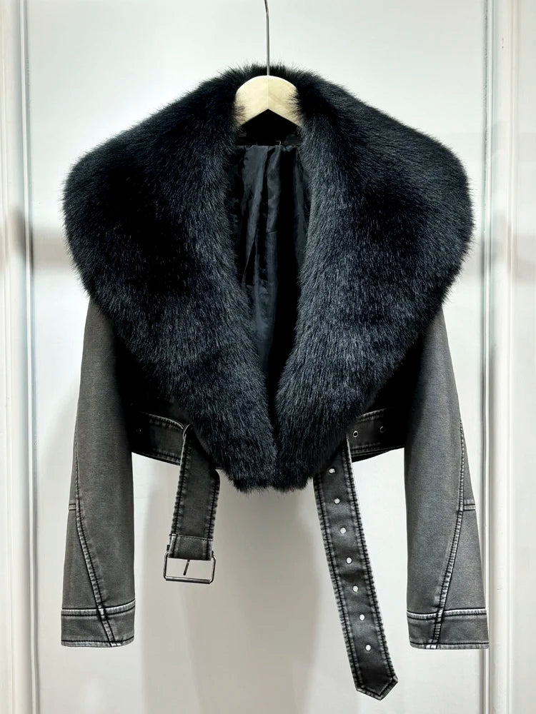Autumn Winter Women Casual Vintage Lamb Slim Jacket
