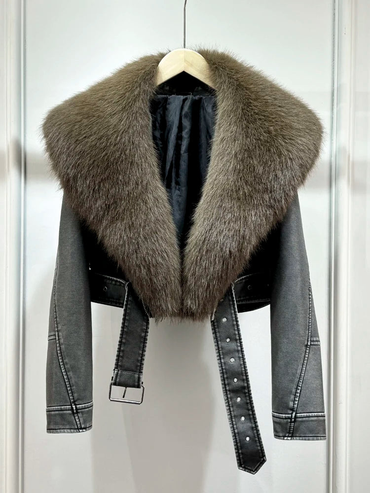 Autumn Winter Women Casual Vintage Lamb Slim Jacket
