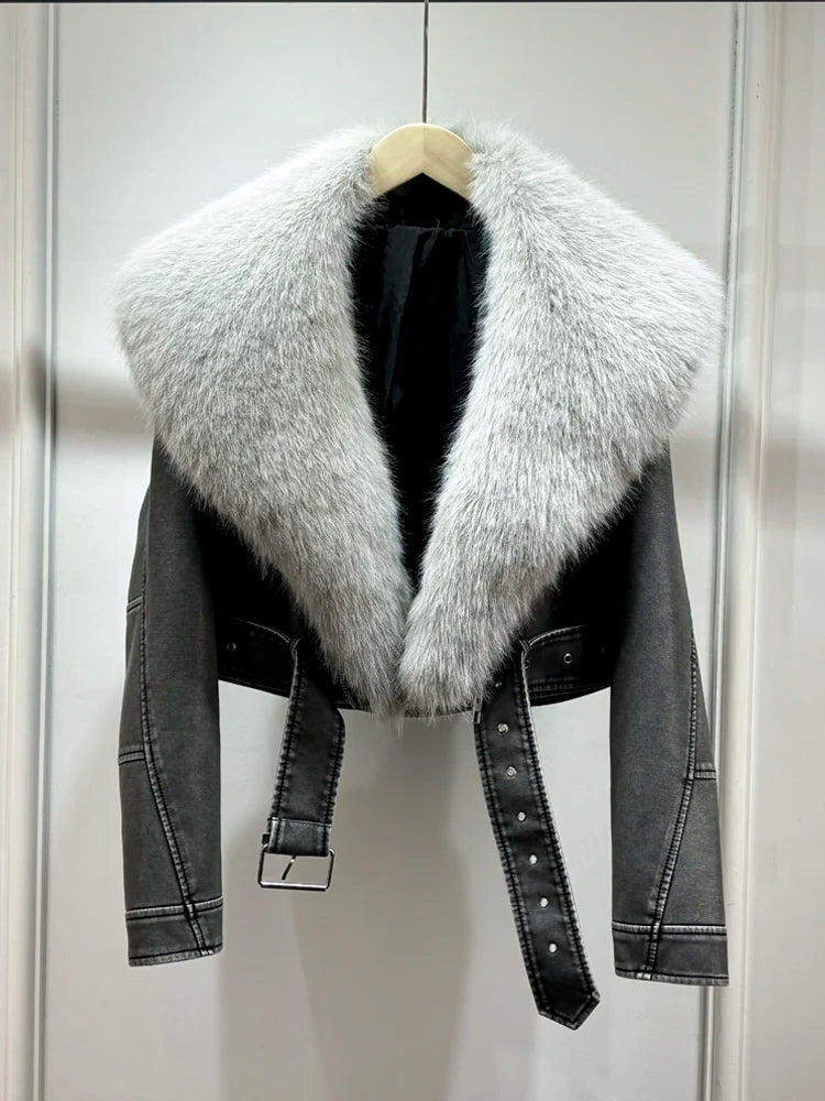 Autumn Winter Women Casual Vintage Lamb Slim Jacket