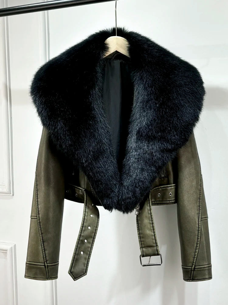 Autumn Winter Women Casual Vintage Lamb Slim Jacket