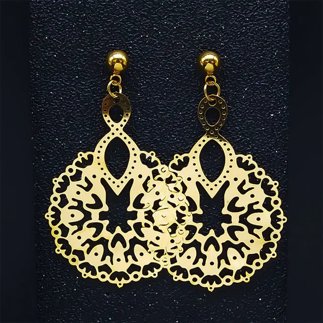 Fashion Bohemia Stainless Steel Flower Earrings - E9144