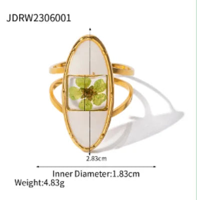 Literary Retro Eternity Flower Design 18K Gold Plated Adjustable Stainless Steel Ring