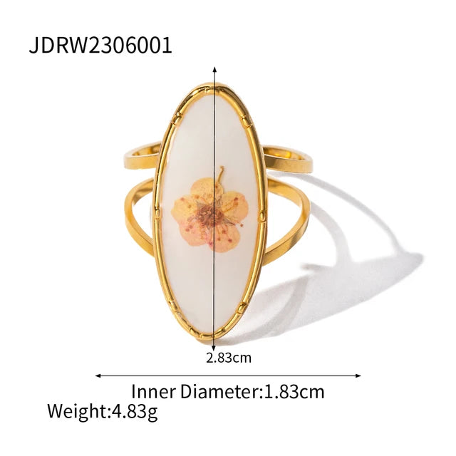 Literary Retro Eternity Flower Design 18K Gold Plated Adjustable Stainless Steel Ring
