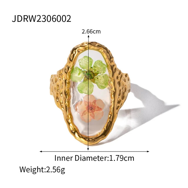 Literary Retro Eternity Flower Design 18K Gold Plated Adjustable Stainless Steel Ring