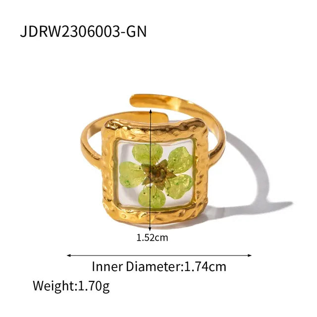 Literary Retro Eternity Flower Design 18K Gold Plated Adjustable Stainless Steel Ring