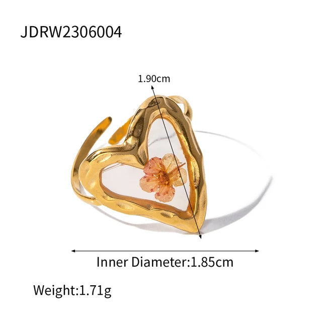 Literary Retro Eternity Flower Design 18K Gold Plated Adjustable Stainless Steel Ring