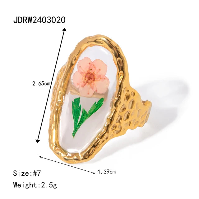 Literary Retro Eternity Flower Design 18K Gold Plated Adjustable Stainless Steel Ring