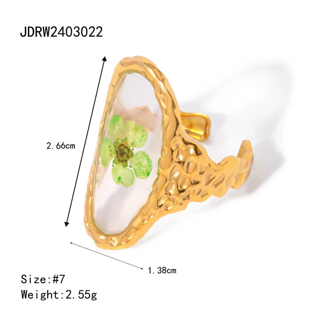 Literary Retro Eternity Flower Design 18K Gold Plated Adjustable Stainless Steel Ring