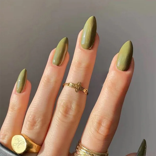 24Pcs/Set Medium Almond Wearable Fake Nail Press