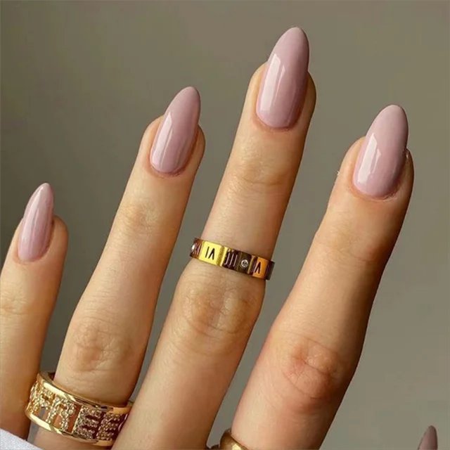 24Pcs/Set Medium Almond Wearable Fake Nail Press