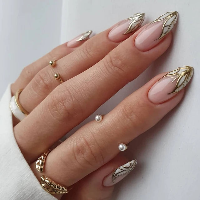 24Pcs/Set Medium Almond Wearable Fake Nail Press