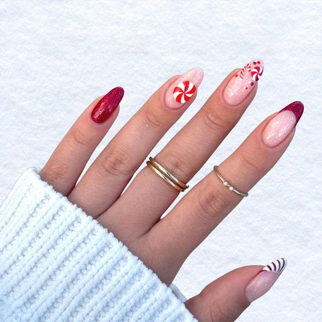 24Pcs/Set Medium Almond Wearable Fake Nail Press