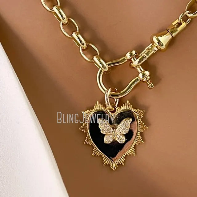 Stainless Steel Snake Chains Choker with Heart Charm Pendant