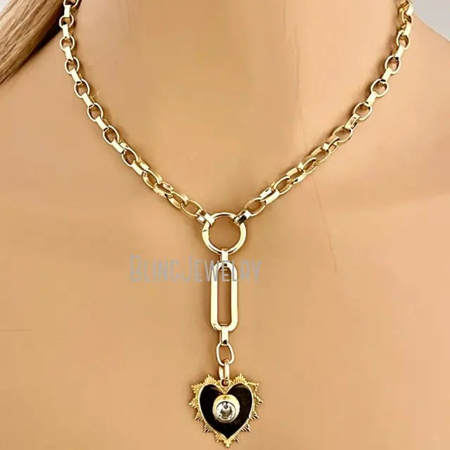 Stainless Steel Snake Chains Choker with Heart Charm Pendant