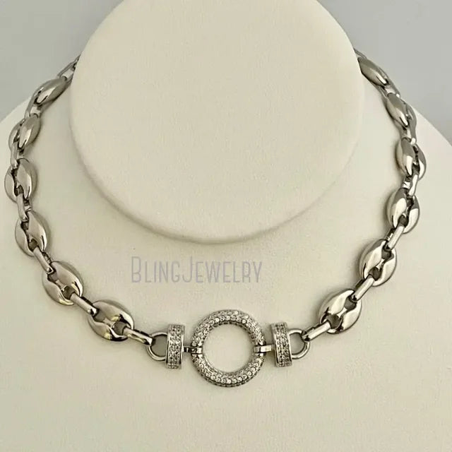 Round Clasp Puffed Coffee Bean Mesh Chain Choker