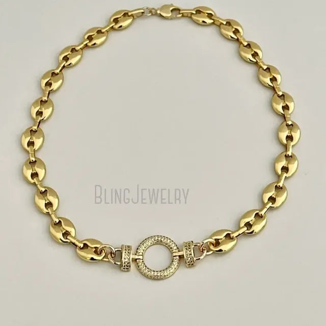 Round Clasp Puffed Coffee Bean Mesh Chain Choker