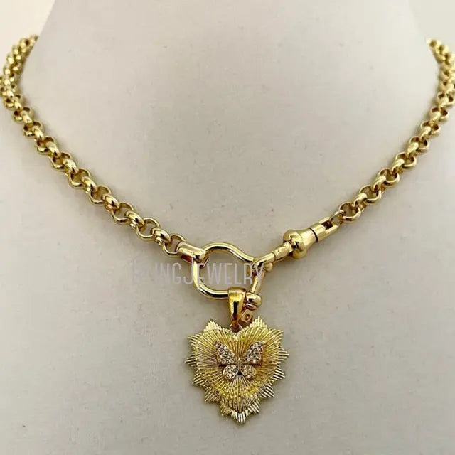 Stainless Steel Snake Chains Choker with Heart Charm Pendant